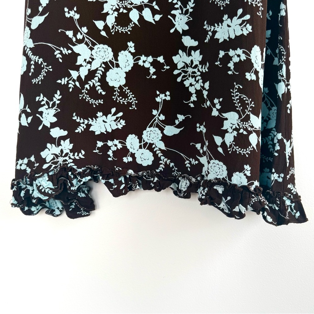 Vintage brown and blue floral midi/mini dress - Picture 3 of 7